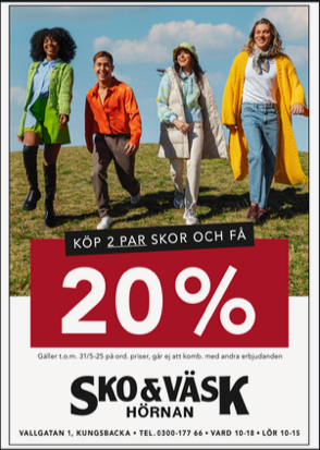 Köp 2 par och få 20% rabatt på ord.pris Gäller båda butikerna